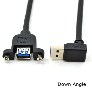 0,3 M 90 Stupňov Vľavo, Vpravo Hore Dole Šikmého USB 3.0 mužmi A predlžovací kábel s Otvorom pre Skrutku Lock Panel Prípojného Kábla 30 cm