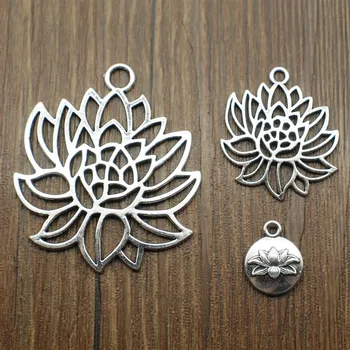 10pcs Charms Lotus DIY Šperky Zistenia DIY Šperky Robiť Šperky, Doplnky Antique Silver Farba Lotosový Kvet Charms