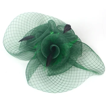 15design Lady Veľký Klobúk Ručné Zelené Fascinator Kvety Perie Závoje sponky do Vlasov Ženy Koktail Svadby Strany