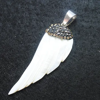 1PC prírodné shell prívesok s klenot kameň rhinesotne pásky krídlo tvar rezbárstvo shell pre ženy náramok, takže diy šperky zistenia
