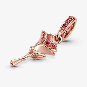2021 Nové 925 Sterling Silver Perličiek Pink Rose Visieť Charms Fit Pôvodné Pandora Náramky Pre Ženy Valentín Šperky Darček