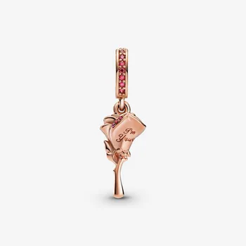 2021 Nové 925 Sterling Silver Perličiek Pink Rose Visieť Charms Fit Pôvodné Pandora Náramky Pre Ženy Valentín Šperky Darček