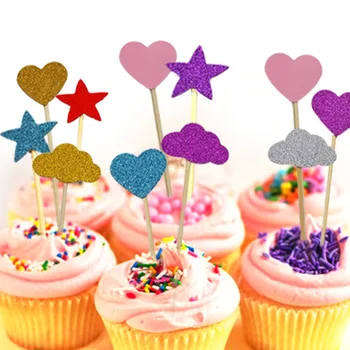 40Pcs/veľa Krásny Lesk Srdce Star Cloud Cupcake Mulčovače, Narodeniny, Svadobné Party Dekorácie Cake Decoration Potravín Vyberá Dodávky