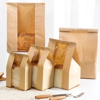50pcs Kraft Papier Chlieb Taška Jasné Vyhnúť Olej Balenie Toast Okno Vak na Pečenie Takeaway Potravín Package Tortu Taška