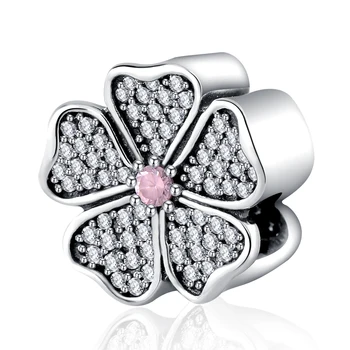925 Sterling Silver Srdce Kvet, Zirkón Korálky Prívesok Fit Pôvodné Pandora Prívesky Náramky DIY Ženy Šperky Accessorie