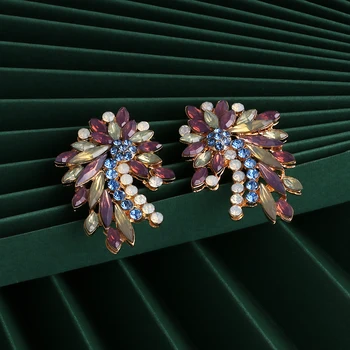 Farebné Crystal Drahokamu Kvety Náušnice Ženy Nádherné Visieť Náušnice Geometrické Vintage Vyhlásenie ZA Náušnice Šperky 2020