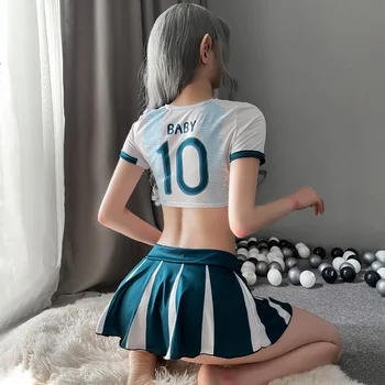 Futbal Dieťa Športové 2021 Hot Sexy Krátky Rukáv Zobraziť Brucho kórejský Cosplay O Neck T Shirt Tees + Mini Násobne Skladaný Mini Sukne D2J