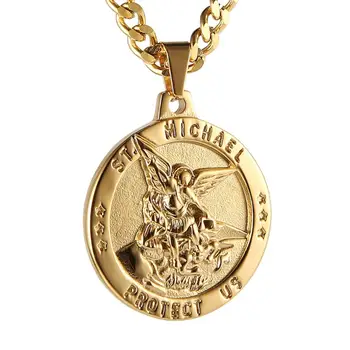 HZMAN St Michael Archanjel Katolíckej Medaila z Nehrdzavejúcej Ocele Amulet Prívesok Náhrdelník 22+2