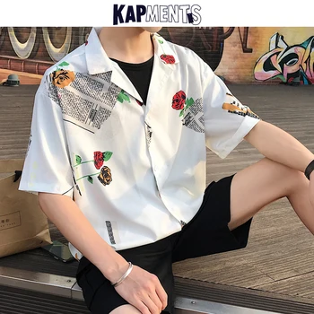 KAPMENTS Mužov Harajuku Vytlačené Košele 2020 Muž Streetwear Hip Hop Grafické Voľné Tričko Krátky Rukáv Muž Voľné Nadrozmerné Oblečenie
