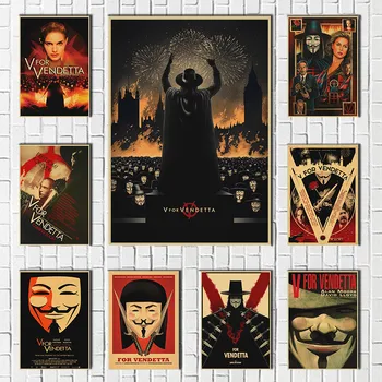 Klasické Hackeri Film V For Vendetta kraft papier Plagát Moderné Nástenné Art Obrázky Obývacia Izba Štúdia Dekor Plagáty