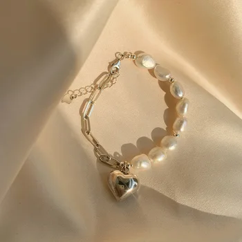Mewanry 925 Sterling Silver Pearl Láska Náramok pre Ženy, DOPLNKY, Módne Jednoduché, Elegantné Temperament Strany Nevesty Šperky, Darčeky