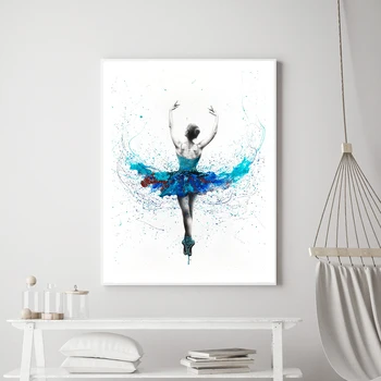 Moderné balerína abstraktné maliarske plátno na stenu umenie plagátu tyrkysové dážď tanečník plagát obývacia izba nordic domáce interiér decorati