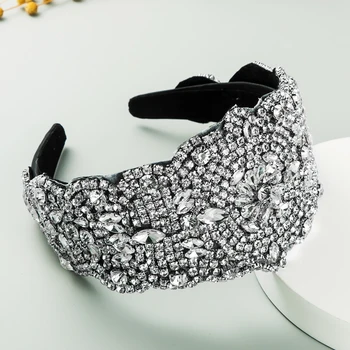 Plný Crystal Luxusné Super Široký hlavový most Kamienkami Barokový Hairband Nevesta Princeznej Vlasy Hoop Vlasy, Šperky pre Ženy, Svadobné