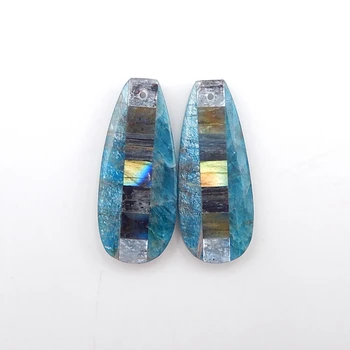 Prírodný drahokam Šperky, doplnky, Labradorit,Modrá Apatitu S Krištáľovo Modré Kyanite Náušnice perly 36x15x5mm,10.9 g