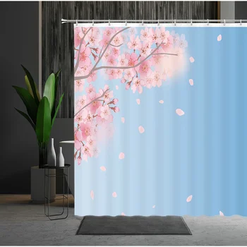 Sprchový Záves Čínsky Arch Kvety Kvitnúce Peach Blossom Vzory Látky Opony Kúpeľňa Dekor Viac Veľkosti S Háčikmi