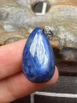 Top Prírodné Modré Kyanite Crystal Prívesok Šperky Pre Ženy Lady Muž 27x16x7mm Korálky Cat Eye Šťastie Striebro Kvapka Vody Kameň AAAAA