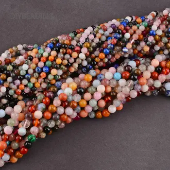 Zmiešané Kameň Korálky Online Väčšinu Veľkoobchod Prírodný Drahokam a Krištáľovo Najrôznejších Multi Color Dištančné guličiek na Šperky(Náhodné Farby)